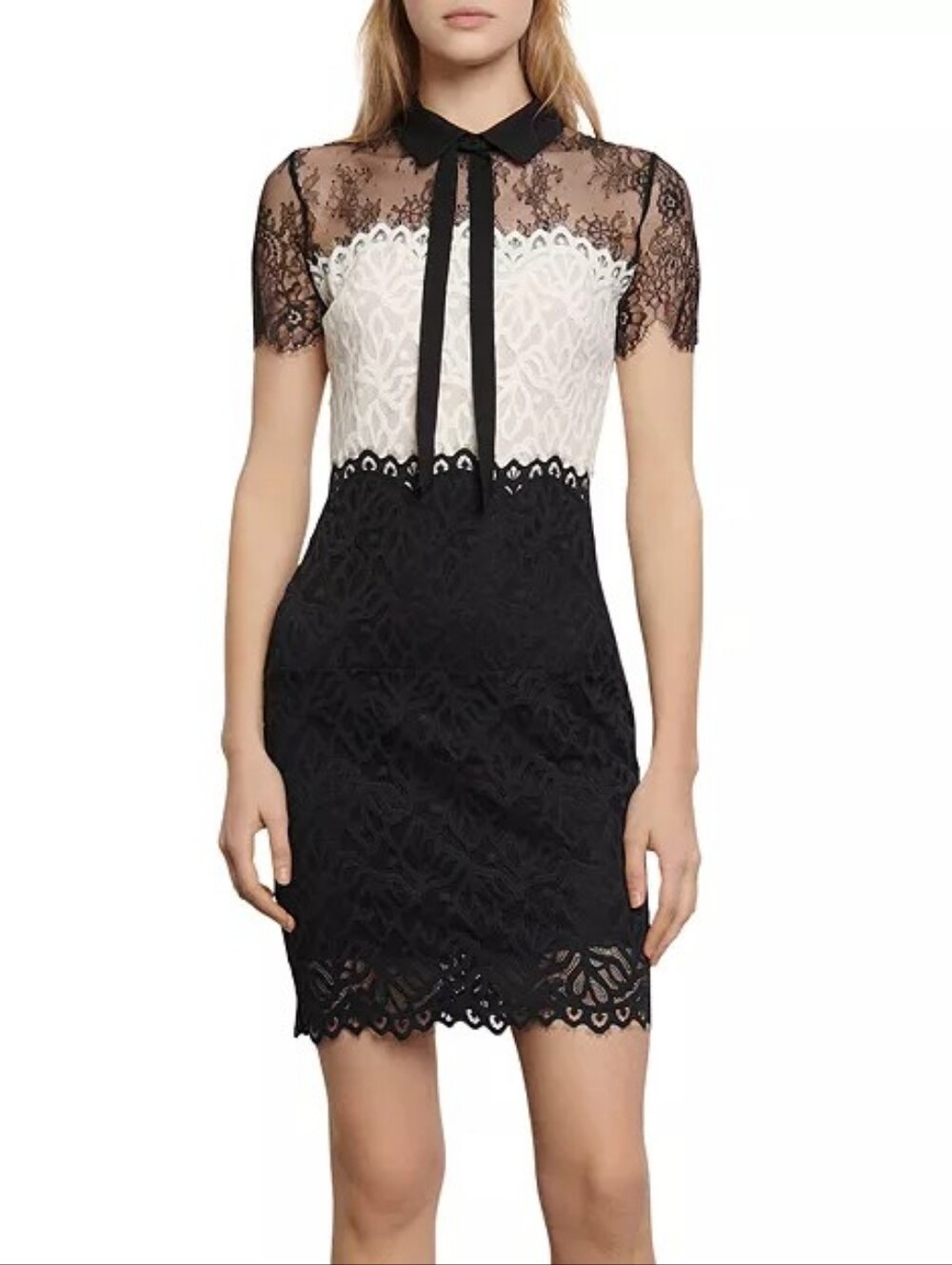 Sandro Rozen Two-Tone Lace Sheath Mini Dress Medium